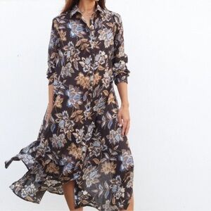 Maye NWT Issa Floral Collared Cotton Maxi Shirt Dress